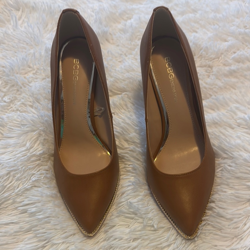 BOC Brown Leather Heels Classic Pointed-Toe Pumps